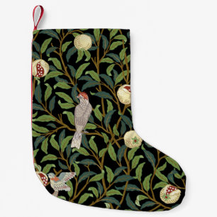 Petite Chaussette De Noël oiseaux vintages dans le feuillage avec oiseaux et