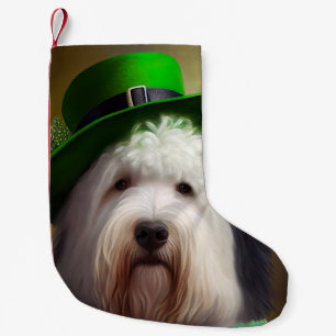 Petite Chaussette De Noël Old English Sheepdog en tenue de la Saint-Patrick