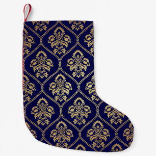 Petite Chaussette De Noël Or & bleu : Damas de luxe