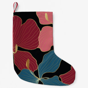 Petite Chaussette De Noël Orchidées d'or, art floral élégant.