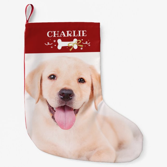 Petite Chaussette De Noël Os adorable Photo personnalisée Chien de compagnie (Devant)