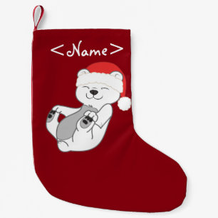 Petite Chaussette De Noël Ours blanc de Noël avec le casquette rouge de Pè
