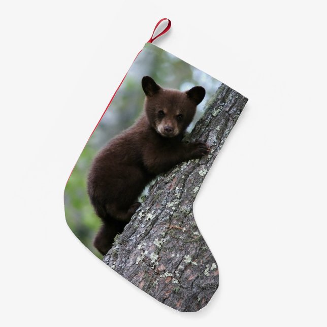 Petite Chaussette De Noël Ours CUB grimpant à un arbre (Devant (Accrochage))