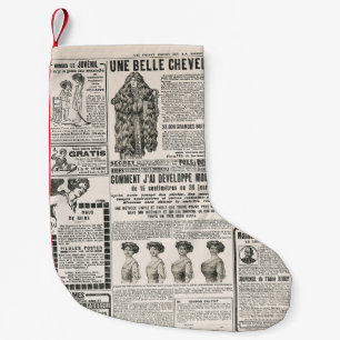 Petite Chaussette De Noël Page de journal avec publicité antique