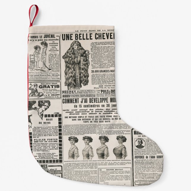 Petite Chaussette De Noël Page de journal avec publicité antique (Devant)