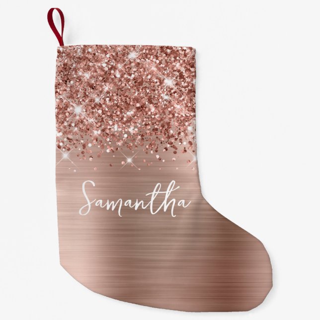 Petite Chaussette De Noël Pailleté Rose Gold Glam Nom (Devant)