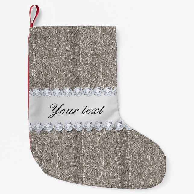 Petite Chaussette De Noël Paillettes et diamants argentés de Faux (Devant)
