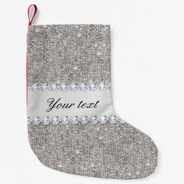 Petite Chaussette De Noël Paillettes et diamants argentés de Faux (Devant)