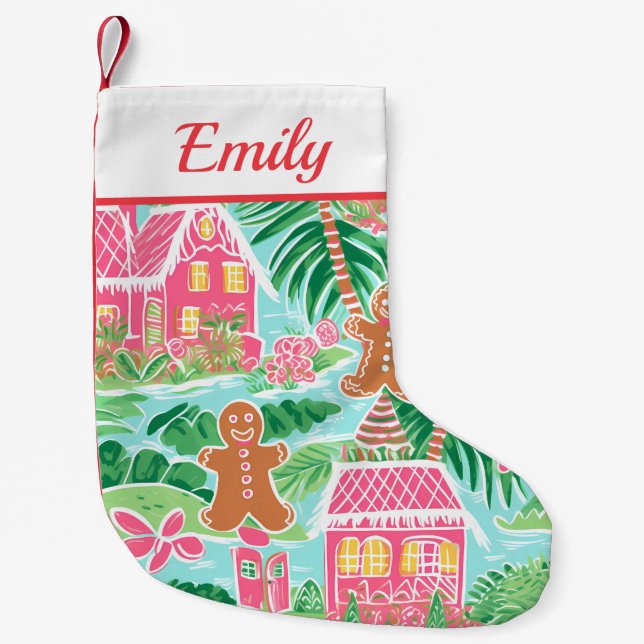 Petite Chaussette De Noël Pain d'épices rose et vert Hommes (Devant)