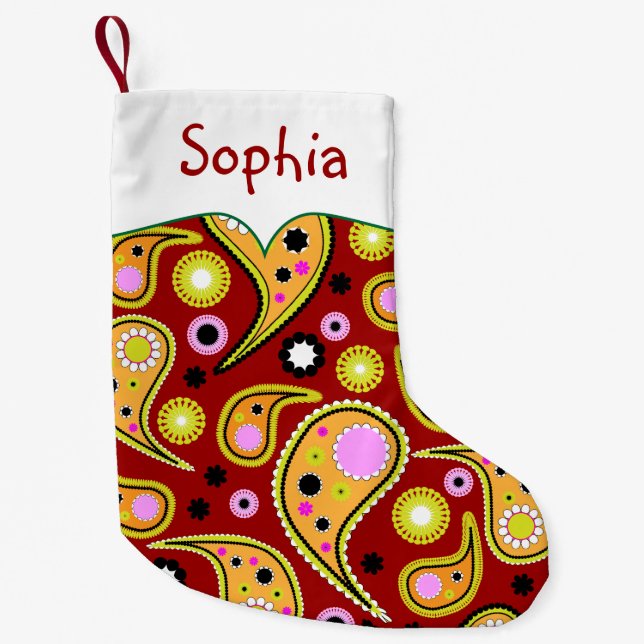 Petite Chaussette De Noël Paisley de couleur vive personnalisée (Devant)