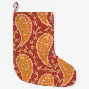 Petite Chaussette De Noël Paisley motif. Concombre turc. Maroon-orange c