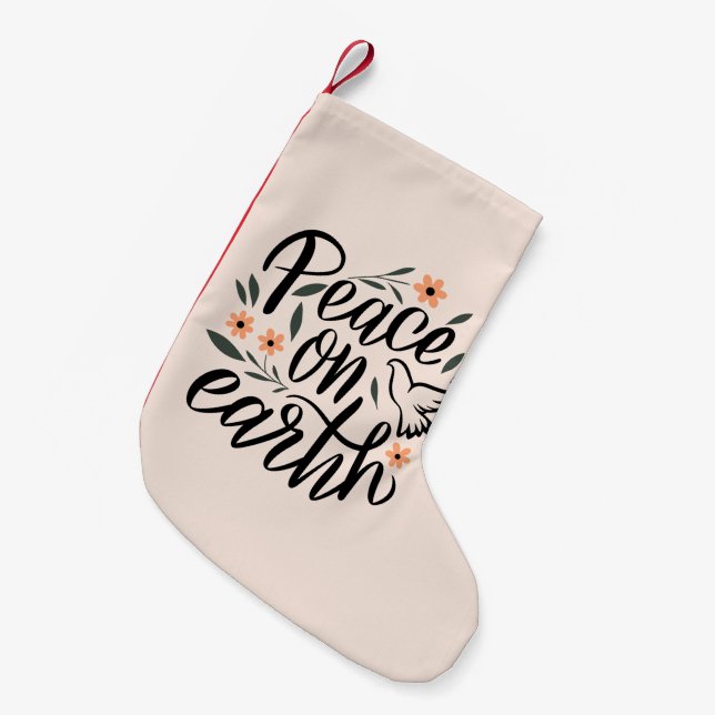 Petite Chaussette De Noël Paix sur Terre Design Floral (Devant (Accrochage))