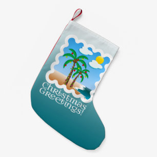 Petite Chaussette De Noël Palmier Flammes de Vacances Plage Noël
