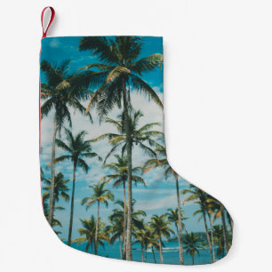 Petite Chaussette De Noël Palmiers au-dessus de l'océan, toniques vintages 