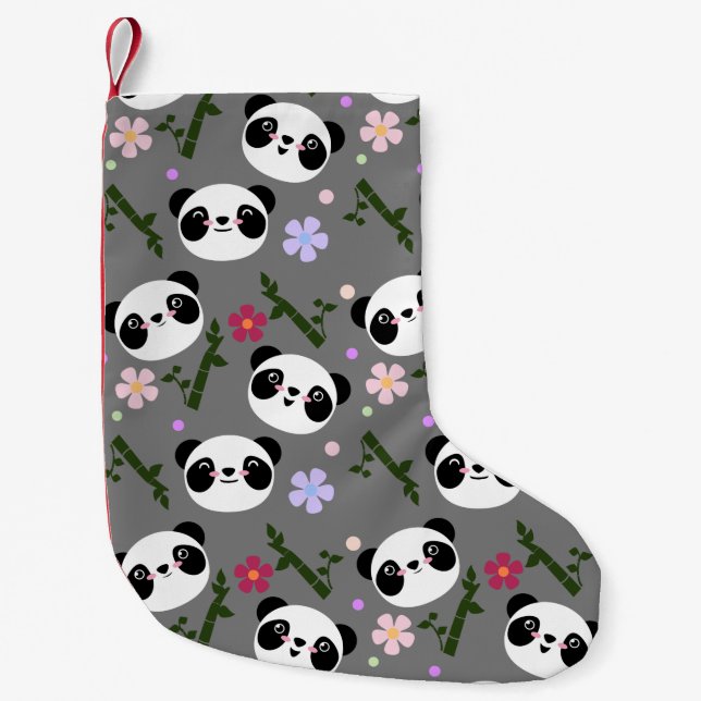 Petite Chaussette De Noël Panda de Kawaii sur le gris (Devant)