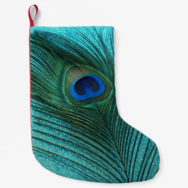 Petite Chaussette De Noël Paon métallique de bleu d'Aqua (Devant)