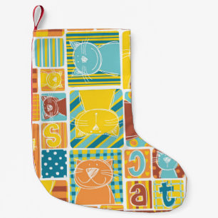 Petite Chaussette De Noël Papier peint patchwork en tissu de chat amusant, c