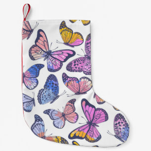 Petite Chaussette De Noël Papillons Aquarelle : Pastel Vintage Motif.