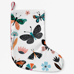 Petite Chaussette De Noël Papillons et fleurs, collection dessinée à la main