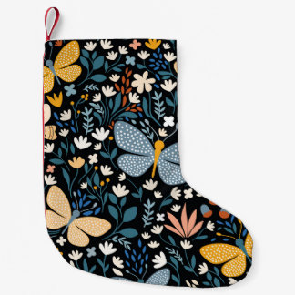 Petite Chaussette De Noël Papillons Floral : Dessin Main Sans Couture.