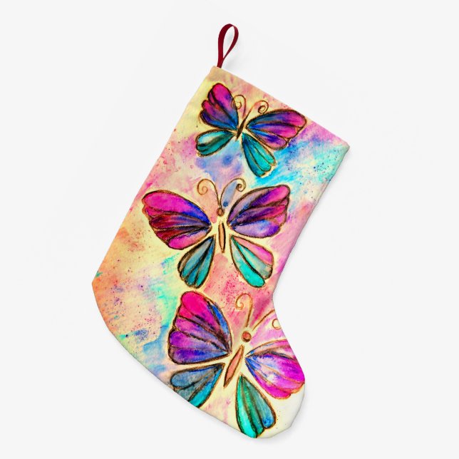 Petite Chaussette De Noël Papillons volants violets rose Noël Stocker (Devant (Accrochage))
