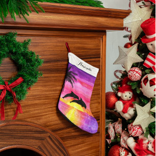 Petite Chaussette De Noël Paradis tropical dauphin Stockage personnalisé