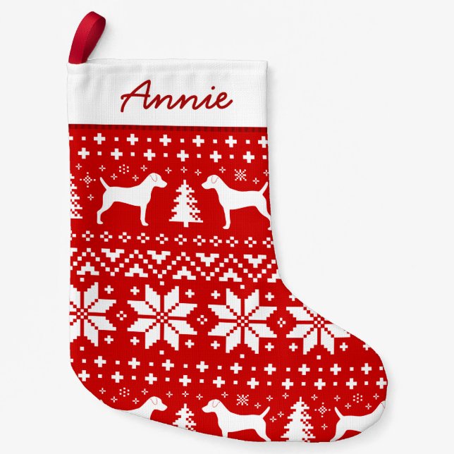 Petite Chaussette De Noël Parson Russell Terrier Silhouettes Motif de vacanc (Devant)