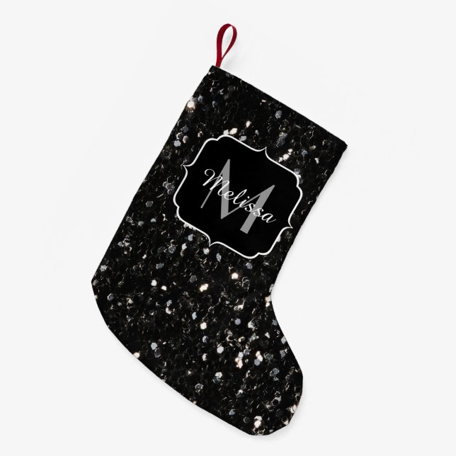 Petite Chaussette De Noël Parties scintillant brillante noire et blanche Mon (Devant (Accrochage))