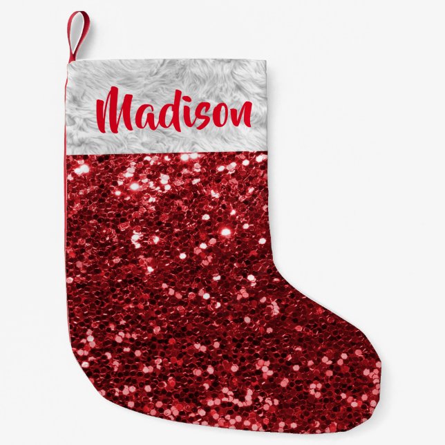 Petite Chaussette De Noël Parties scintillant de Noël Sequin Glam rouge Pers (Devant)