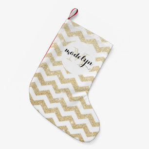 Petite Chaussette De Noël Parties scintillant d'or et stock de monogramme bl