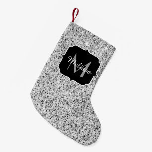 Petite Chaussette De Noël Parties scintillant gris argent scintille Monogram