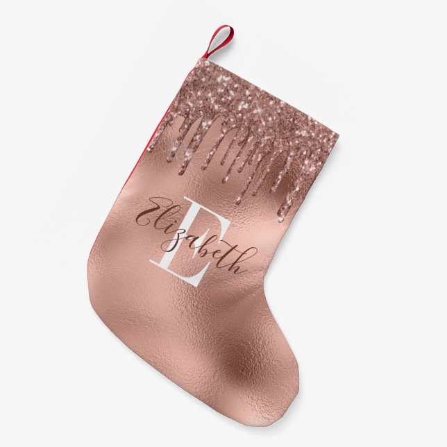 Petite Chaussette De Noël Parties scintillant Rose monogramme en or (Devant (Accrochage))