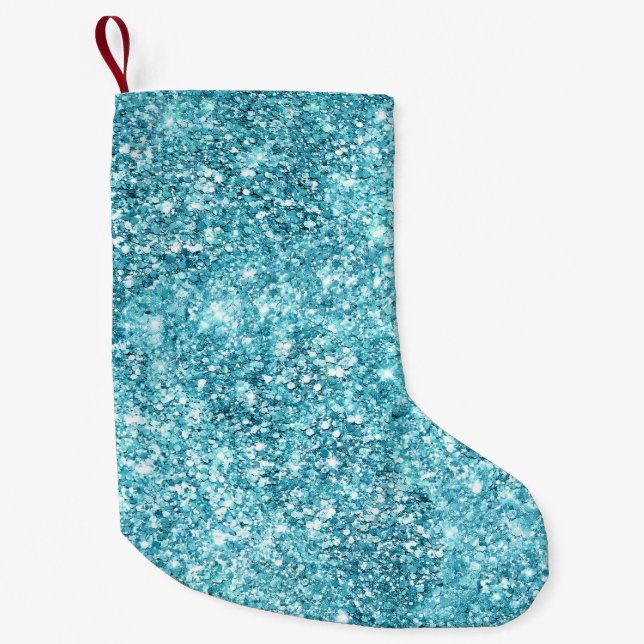 Petite Chaussette De Noël Parties scintillant Turquoise Aqua Glitz (Devant)