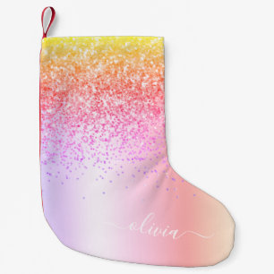 Petite Chaussette De Noël Pastel Arc-en-ciel rose or violet Parties scintill