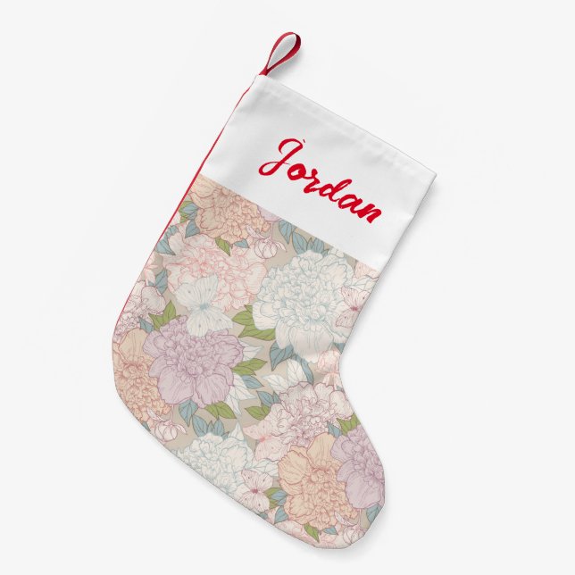 Petite Chaussette De Noël Pastel Peony & Butterfly Flower Motif (Devant (Accrochage))