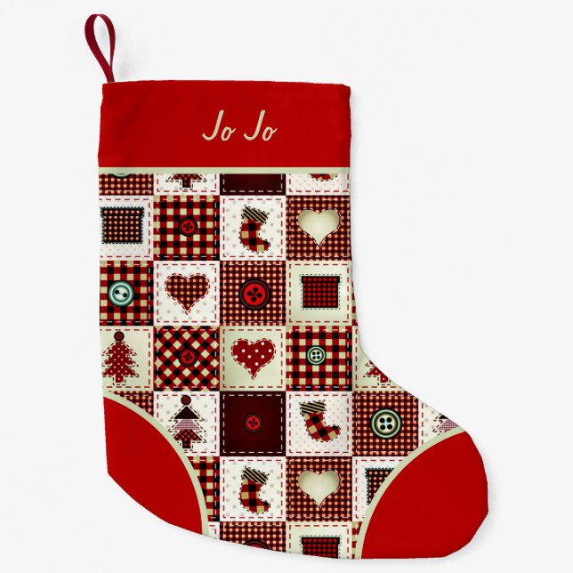 Petite Chaussette De Noël patchwork coloré (Devant)