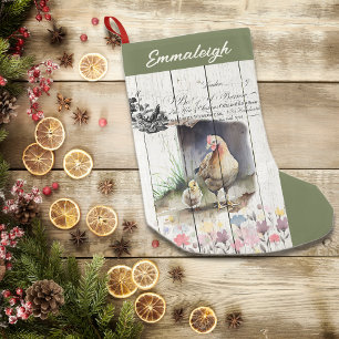 Petite Chaussette De Noël Pays Français Floral Plymouth Rock Poulets