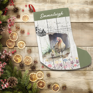 Petite Chaussette De Noël Pays Français Floral Plymouth Rock Poulets