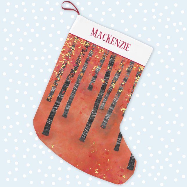 Petite Chaussette De Noël Paysage de la forêt de Birch Tree (Birch tree forest abstract personalized name Christmas stocking)