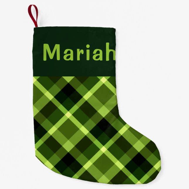 Petite Chaussette De Noël Pea Green Plaid Monogramme Petit Stocker de Noël (Devant)