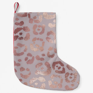 Petite Chaussette De Noël Peau léopard : élégance or rose.