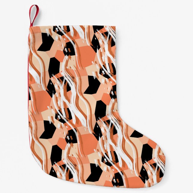 Petite Chaussette De Noël Pêcher noir blanc Motif Abstrait. (Devant)
