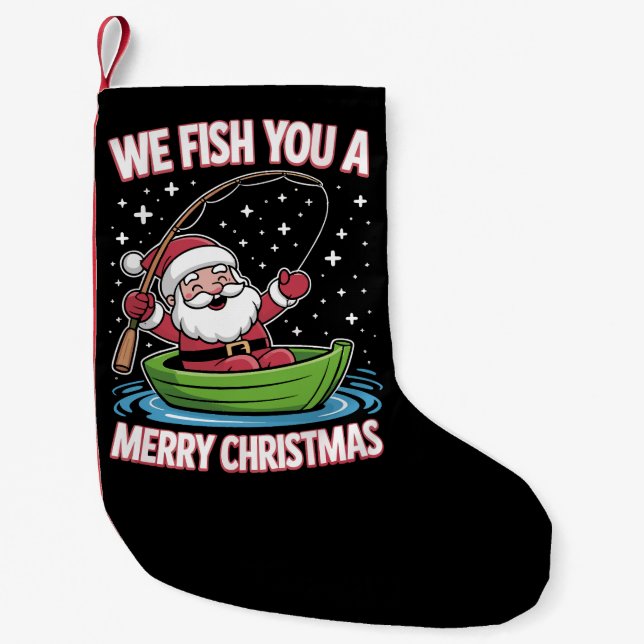 Petite Chaussette De Noël Pêcheur de Noël Pêche Funny Cool Père Noël (Devant)