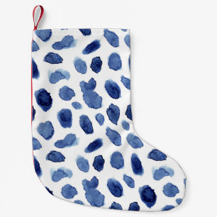 Petite Chaussette De Noël Peint À La Main, Aquarelle Bleue Taches.