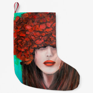 Petite Chaussette De Noël Peinture à l'huile Abstraite montrant le visage de