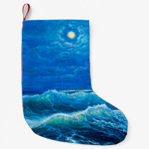 Petite Chaussette De Noël peinture à l'huile montrant les vagues de l'océan