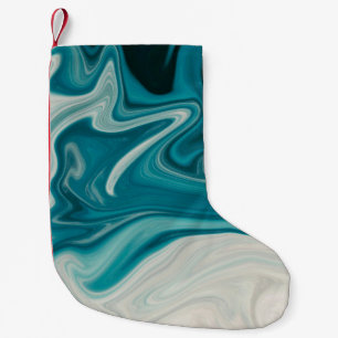 Petite Chaussette De Noël Peinture abstraite blanche et turquoise