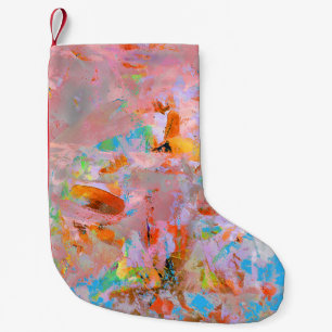 PETITE CHAUSSETTE DE NOËL PEINTURE ABSTRAITE ROSE ET BLEUE