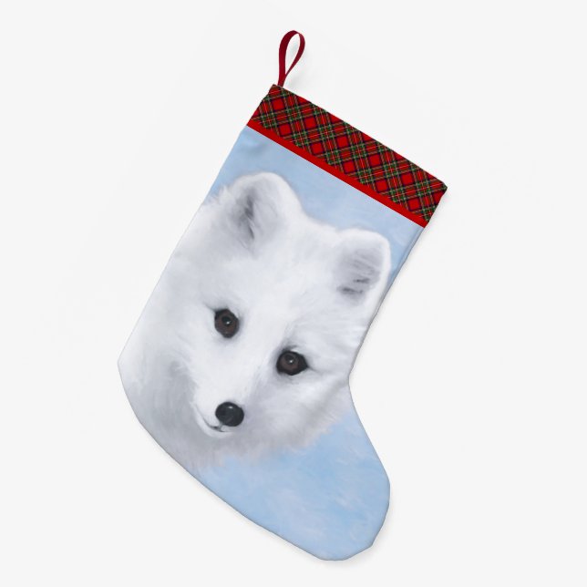 Petite Chaussette De Noël Peinture Arctic Fox - Art original de la faune (Devant (Accrochage))