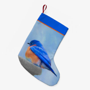 Petite Chaussette De Noël Peinture Bluebird - Art original pour oiseaux